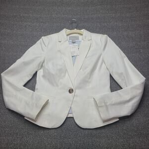 H&M Blazer Womens 4 White Tailored One Button Cotton Stretch Jacket Office